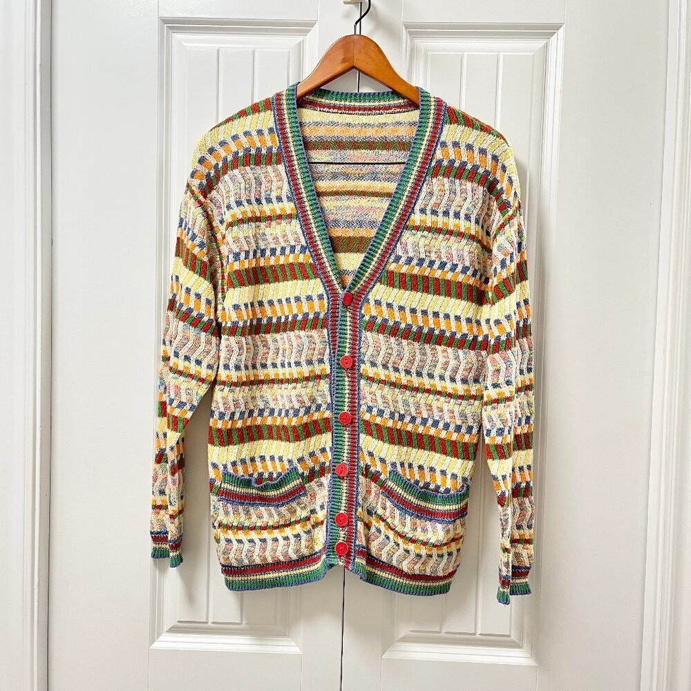 Vintage Authentic Made in Italy Missoni Rainbow Knit Button-Up Cardigan - M